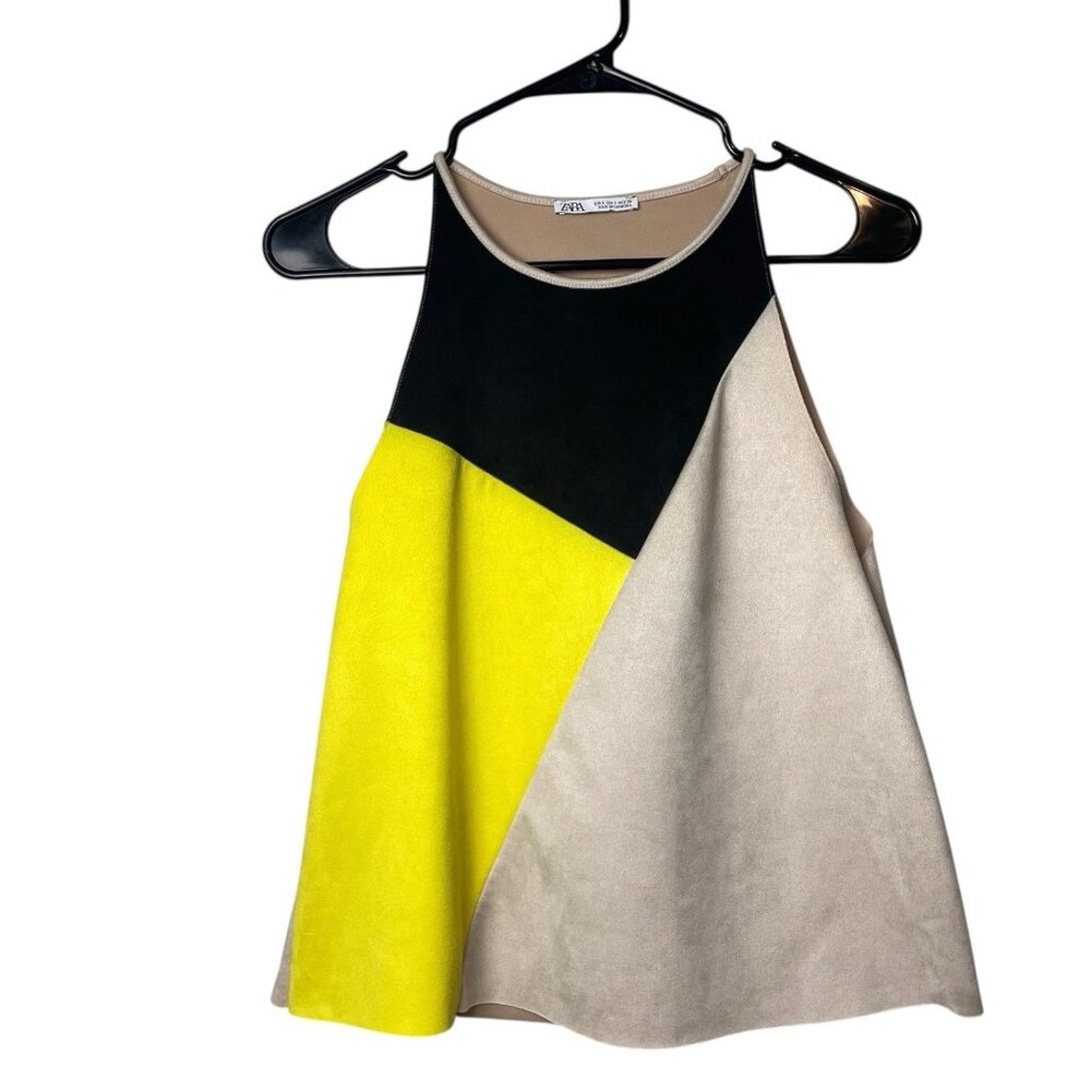 Zara‎ Colorblock Faux Suede Womens Tank Top Size Small-7631